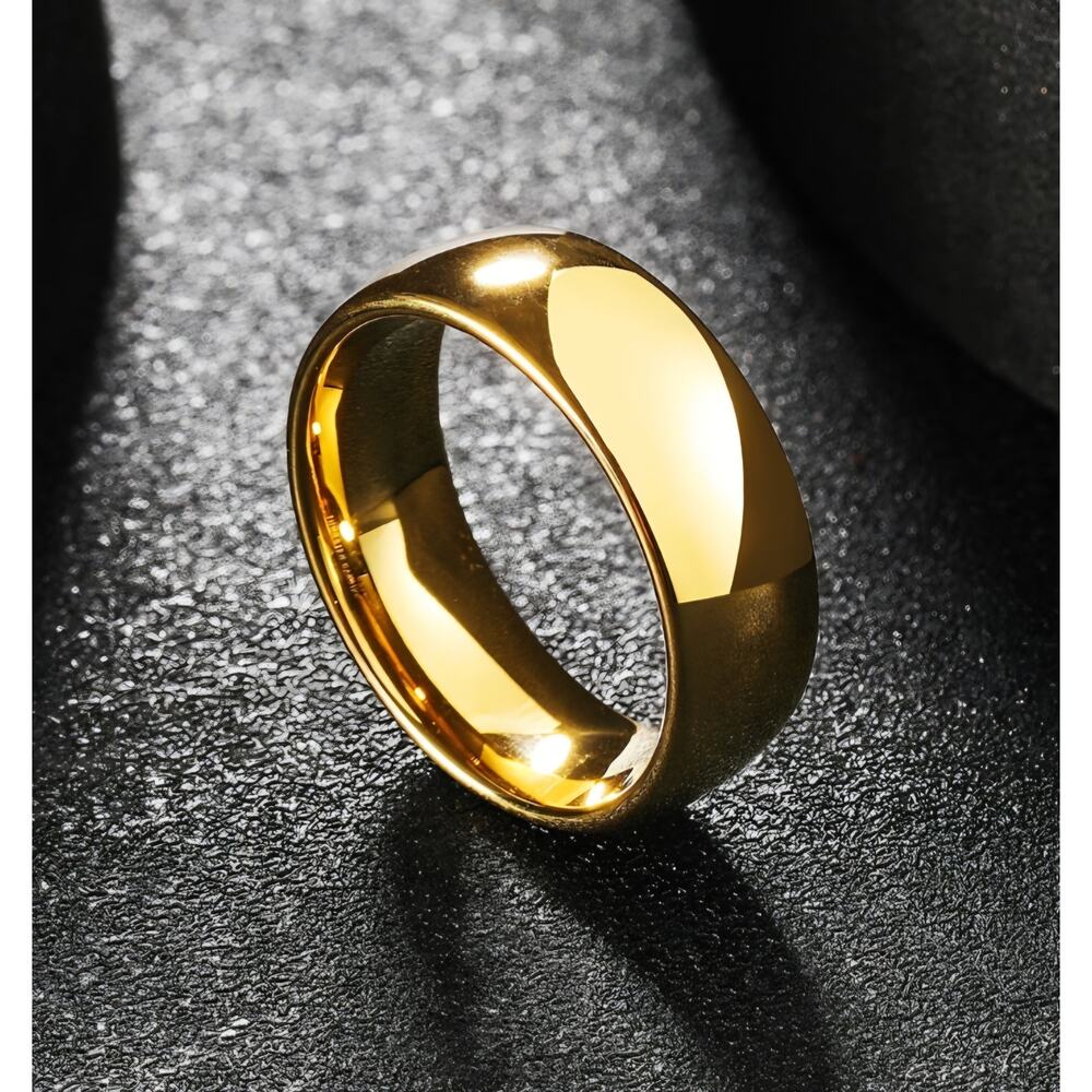 King Will GLORY Men's 8mm Tungsten Carbide Ring Gold Plated Domed Ring size 10
